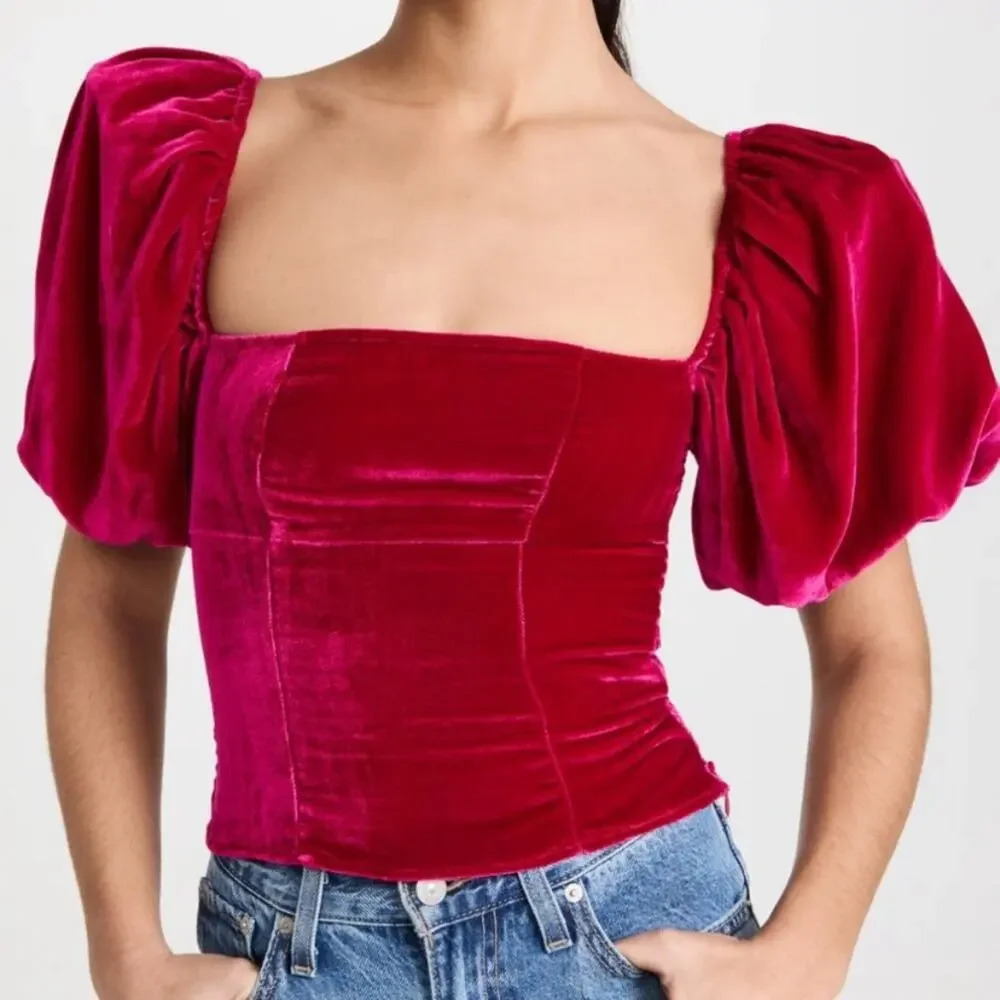 Reformation Luka Velvet Top Rhubarb Red Size 0